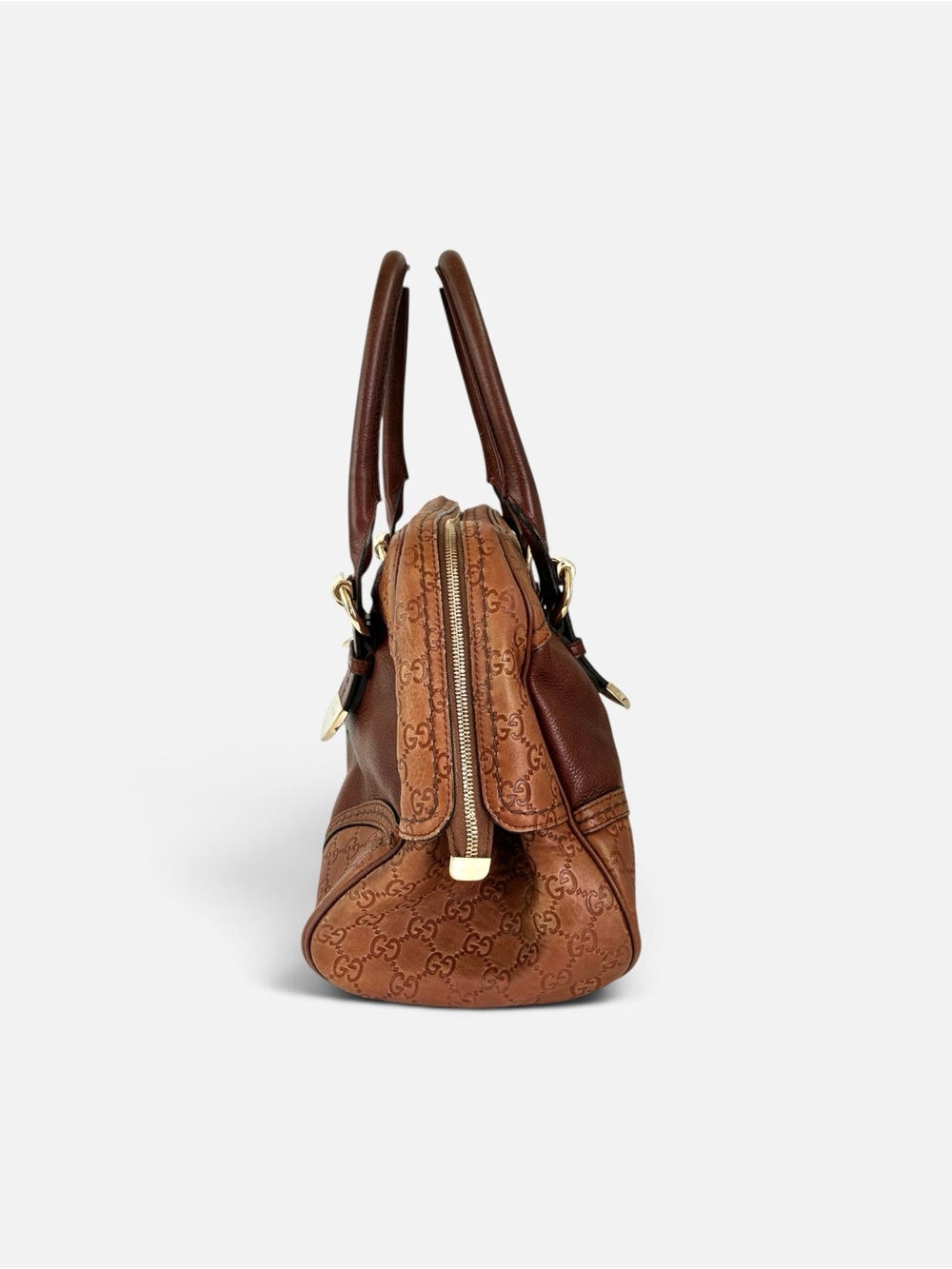 Gucci Brown Leather and GG Canvas Satchel with Gold Hardware - Picture 3 of 12